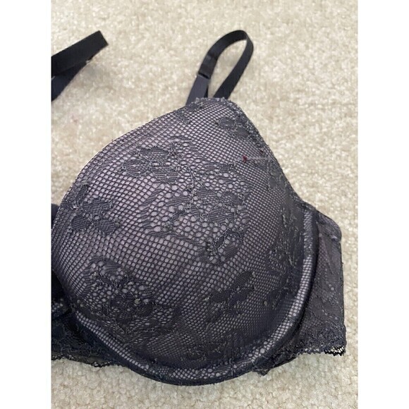 Victorias Secret Gray 34C Bra Unlined Full Coverage Lace Underwire Padded Sexy - Picture 4 of 11